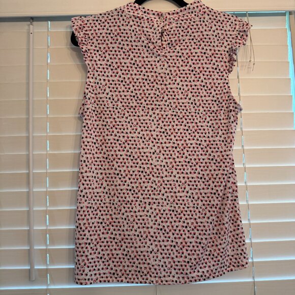 Adrianna Pappell  Pink, Black, & White Mock Neck Ruffle Sleeve Blouse (Size: M) - Picture 3 of 3